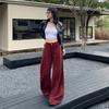 Jeans de Pierna Ancha Rectos Sueltos de Cintura Alta con Costuras Divididas para Mujer, Ankara Rojo, Micro Casual
