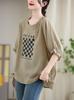 Camiseta Europea de Manga Corta para Mujer Verano Estilo Hong Kong Moda Sencilla Plisada con Cordón Estampada Suelta Delgada 81290 Top