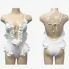 Traje de baño de una pieza estilo coreano, fresco, lindo y dulce para niña, con dobladillo de oreja, para fotos de vacaciones en la playa junto al mar