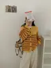 Cardigan de Tricô Color Block Listrado Retro Coreano Novo para Mulheres, Outono e Primavera 2025, Solto Casual Versátil, Jaqueta Suéter Tendência