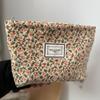 Bolsa de viagem para cosméticos, bolsa portátil para artigos de higiene pessoal, bolsa de cosméticos com zíper floral de veludo cotelê