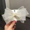 Laço de organza colorido transparente tridimensional de três camadas, presilha de mola com borda assada, top de rede, acessórios de cabelo de renda doce princesa para mulheres