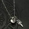 Collar Colgante de Joyería Transfronteriza Plata Tailandesa Vintage Desgastado Tumba Corazón Espada Pequeña Estilo Europeo y Americano Gama Alta Otoño e Invierno