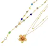 Juego de Collar Apilado de Flor de Diamante Colorida Estilo Europeo y Americano, Cadena Ligera de Lujo para Clavícula para Mujeres, Collar Multicapa de Aleación Chapada en Oro al por Mayor