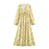 ¡Orden de exportación! Nueva ropa de mujer estilo europeo y americano transfronteriza, moda francesa, estilo pastoral, versátil, entallada en la cintura, cuello en V, vestido largo estampado