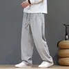 Novos Calças Casuais Largas de Sarja Escovada Estilo Chinês Masculino Outono/Inverno 2026, Tamanho Grande, Calças Harem Simples