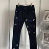 Calça jeans masculina rasgada, estilo coreano, moderna, slim fit, elástica, skinny, da moda, com respingos de diamante azul, para rua alta