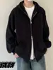 Sudadera con Capucha Estilo Americano de Doble Cremallera para Hombres y Mujeres, Chaqueta Cardigan Holgada de Hombros Caídos de Color Sólido, Estilo Perezoso de Calle, Fuente Mayorista