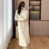 Vestido Suéter de Tricô Feminino Coreano Plus Size com Caimento Solto, Cobre a Barriga, Gola Meia-Alta, adequado para usar em camadas ou sozinho, vestido longo acima do joelho