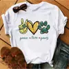Blusas Femininas Transfronteiriças Patas de Animal Coração Dropshipping Letras Moda Retrô Camiseta Feminina Manga Curta