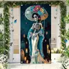 Cortina de Puerta con Calavera de Esqueleto de Belleza de Halloween, Bruja de Terror, Decoraciones de Atmósfera Festiva para Interiores y Exteriores, En Stock Transfronterizo