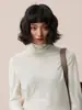 Saludo de Año Nuevo Rojo 100% Lana Pura Sin Costuras Una Pieza Cuello Alto Ajustado Camiseta de Base para Mujer Otoño e Invierno