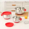 Bacia para salada de aço inoxidável 304, tigela para ovos antiaderente de silicone para assar e cozinhar, prato para macarrão, bacia multiuso com bico de escoamento