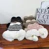 Gorro de Felpa Estilo Coreano con Rayas, Gorro Pullover Grueso de Doble Capa, Tejido Cálido Protector de Orejas, Gorro de Moda Tendencia de Piel Sintética de Visón para Mujer