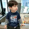 Camiseta de manga larga de dos piezas de imitación para niños, nuevo modelo de principios de otoño 2026, top de algodón puro para primavera y otoño, camiseta interior para niños mayores