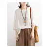 Tailandia talla grande holgada talla grande casual camiseta mujer manga murciélago dobladillo con cordón cuello redondo manga corta imitación algodón lino top