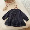 Nuevo y elegante conjunto de dos piezas de lunares para niña de hermana pequeña para primavera y otoño, cárdigan de punto y falda de pastel, elegante atuendo de princesa