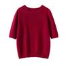 Otoño e Invierno Nuevo Primera Línea Ropa Lista para Usar Tejidos 100% Cachemira Pura Ropa de Punto para Mujer Color Sólido Cuello Redondo Tejido de Punto Sin Costuras Manga Corta Camiseta Básica