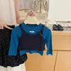 Estrella Infantil Redonda¡Muestra el azul pavo real! Conjunto de dos piezas para niña estilo coreano de otoño: top y pantalón de lunares tipo abuela