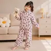 Pijama infantil para primavera, otoño e invierno, conjunto de dos piezas para niños y niñas, pijama con estampado de leopardo, conjunto grueso de dos piezas, moderno