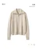 Cárdigan de Punto con Cremallera y Cuello de Solapa de Cachemira de Color Sólido para Otoño e Invierno para Mujer, Jersey Exterior de Cachemira