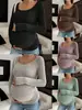 Camiseta de manga larga de canalé para maternidad con cuello en U, transfronteriza, con cordones laterales ajustables, elástica y ajustada, adecuada para usar durante el embarazo