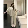 Conjunto de Duas Peças Feminino Moda Casual Solta Verão 2026 Estilo Coreano Manga Curta Relaxada Calça Wide Leg