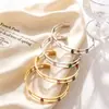 Pulsera Abierta Anillo Set Geométrico de Acero Inoxidable Chapado en Oro de 18K Estilo de Lujo Ligero Transfronterizo Europeo y Americano Zirconia Cúbica Colorida