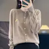 Abrigo Jersey Versátil Manga Larga Cuello Redondo Cardigan de Punto de Terciopelo Andy para Mujer Corte Holgado Bordado de Oso Color Sólido Elegante