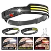 Linterna frontal tipo cob con sensor de movimiento para comercio exterior, Luz para ciclismo de exterior, Luz para correr de noche con carga USB, Luz portátil LED de alto brillo