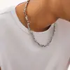 Collar de Acero Titanio con Fragmentos Irregulares de Plata Cosidos Transfronterizos para Hombre, Cadena para Clavícula de Diseño de Nicho para Mujer, Joyería de Lujo Ligero