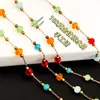Corrente Artesanal de Aço Titânio e Ouro Real 18K com Cristal, Corrente de Contas Multicolorida para Montagem de Colares e Pulseiras, Acessórios de Luxo Leve