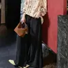 Jeans Anchos Plegados de Tencel Lavado con Bio-Enzimas Desgastados Guanyou, Jeans Anchos de Pierna Recta de Tiro Alto hasta el Suelo con Pierna Curva