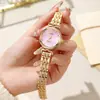 Relógio Feminino Coreano de Nicho Exquisito de Luxo Leve com Pulseira de Aço Redonda Feminino Ultra-Minimalista de Ponta de Luxo Leve Analógico a Quartzo