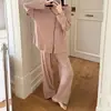 Pijama de Rayón para Mujer Primavera y Otoño Delgado Simple Cárdigan Manga Larga Pantalón Largo Conjunto Holgado para Estar en Casa y al Aire Libre