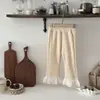 INS leggings acampanados de doble encaje forrados de polar para bebé, pantalones dulces estilo princesa para niña