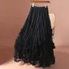 Saia de Bolo de Malha Multicamadas para Primavera e Verão com Design de Cintura Alta, Saia de Gaze Fofa, Saia de Fada, Saia Longa