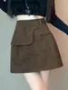 Falda asimétrica de gamuza estilo americano, nueva colección otoño/invierno, falda retro de línea A, ajustada, minifalda estilo workwear, A14181