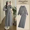 Conjunto de Vestido de Primavera para Maternidad en Stock, Tallas Grandes Moda Tendencia Mamá Nuevo Estilo Cárdigan de Punto Rayado Conjunto de Dos Piezas