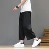 Calças Chinesas de Verão 2026 Masculinas, Modelagem Solta, Tamanho Grande, Estilo Chinês, Calças Harem, Calças de Praia Tendência de Perna Larga, Cor Sólida