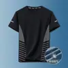 Camiseta de verano casual de cuello redondo holgada de malla de seda helada, secado rápido, transpirable, fresca, versátil, de manga corta para hombre