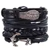 Pulsera Europea y Americana Retro Tejida Alas Piel de Vaca Pulsera Pulsera de Cuero Multicapa Traje Ancla de Barco Pulsera Náutica
