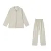 Otoño e Invierno Cuello Solapa Ropa de Casa Algodón Puro Suéter de Mujer Rayas Ropa de Salón Casual Manga Larga Pantalón Largo Conjunto Pijama