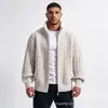 Cárdigan de punto trenzado con cremallera y cuello alto estilo americano para hombre, chaqueta suéter holgada de trenza retro para otoño e invierno, top casual