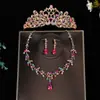 Colar de Gota d'Água Colorido Venda Quente Cruz Brincos de Três Peças Coroa Joias de Casamento Conjunto de Joias de Aniversário