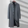 Casaco trench coat masculino transfronteiriço 2026 outono e inverno, estilo longo acima do joelho, lapela executiva, casaco oficial estilo militar casual de negócios para meia-idade