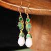 [Transmisión en vivo de celebridad de internet con productos] aretes creativos de esmalte de oro antiguo Magnolia imitación jade blanco aretes de aguja de plata 925