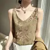 Nuevo camisola estampado de verano para mujer, cuello en V estilo coreano, espalda hermosa, top de satén sin mangas de alta gama