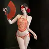 Lencería de Encaje Retro Noche Dorada Pavo real qqny Ropa de Dormir Atrevida Sexy Ropa Interior Puro Deseo Conjunto Erótico Bordado