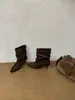 Primeiro Encontro Temporada Estilo Coreano Bico Fino Botas de Cano Curto Femininas Camurça Franzida Botas Empilhadas Outono Inverno 2026 Novo Estilo Elegante Salto Fino Botas Emagrecedoras